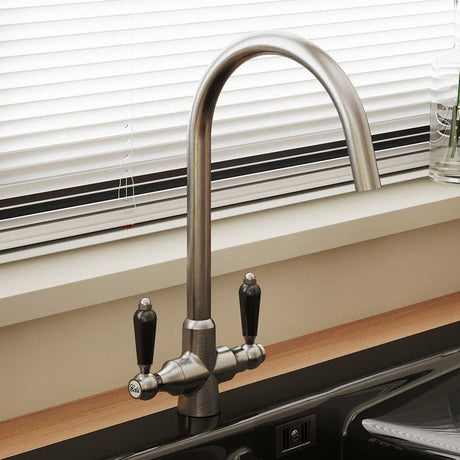 Astini Colonial Ceramic Handle Twin Lever Kitchen Mixer Tap in Classic Finishes