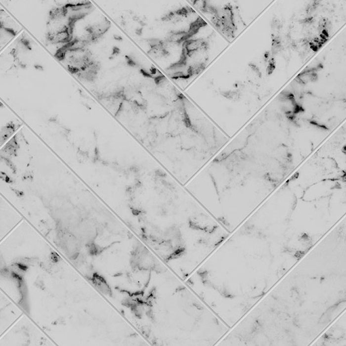 Wilsonart Alloy Carrara Marble Herringbone Aluminium Feature Kitchen Splashback