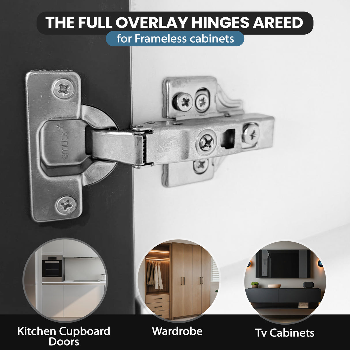 4 PACK 110 Degree Full Overlay Soft Close Kitchen Cabinet Door Hinges Adjustable Inc Backplates + Sc