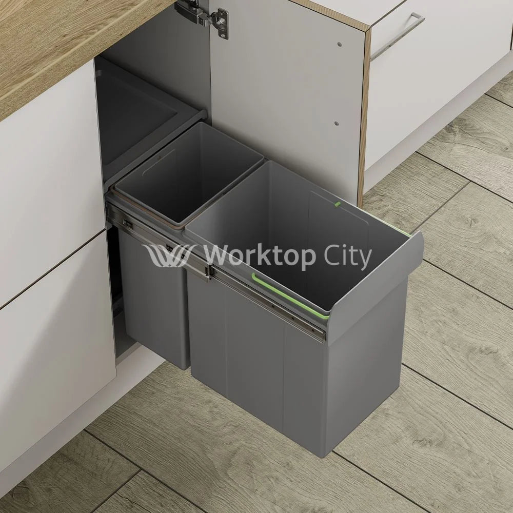 Innostor Pull Out Waste Bin Base Mounted Segregated 30 Litre Capacity 1 x 10 Litre and 1 x 20 Litre To Suit Minimum