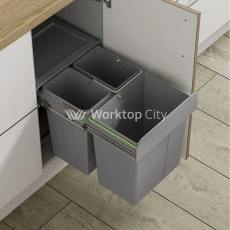 Innostor Pull Out Waste Bin Base Mounted Segregated 40 Litre Capacity 2 x 10 Litre and 1 x 20 Litre To Suit Minimum