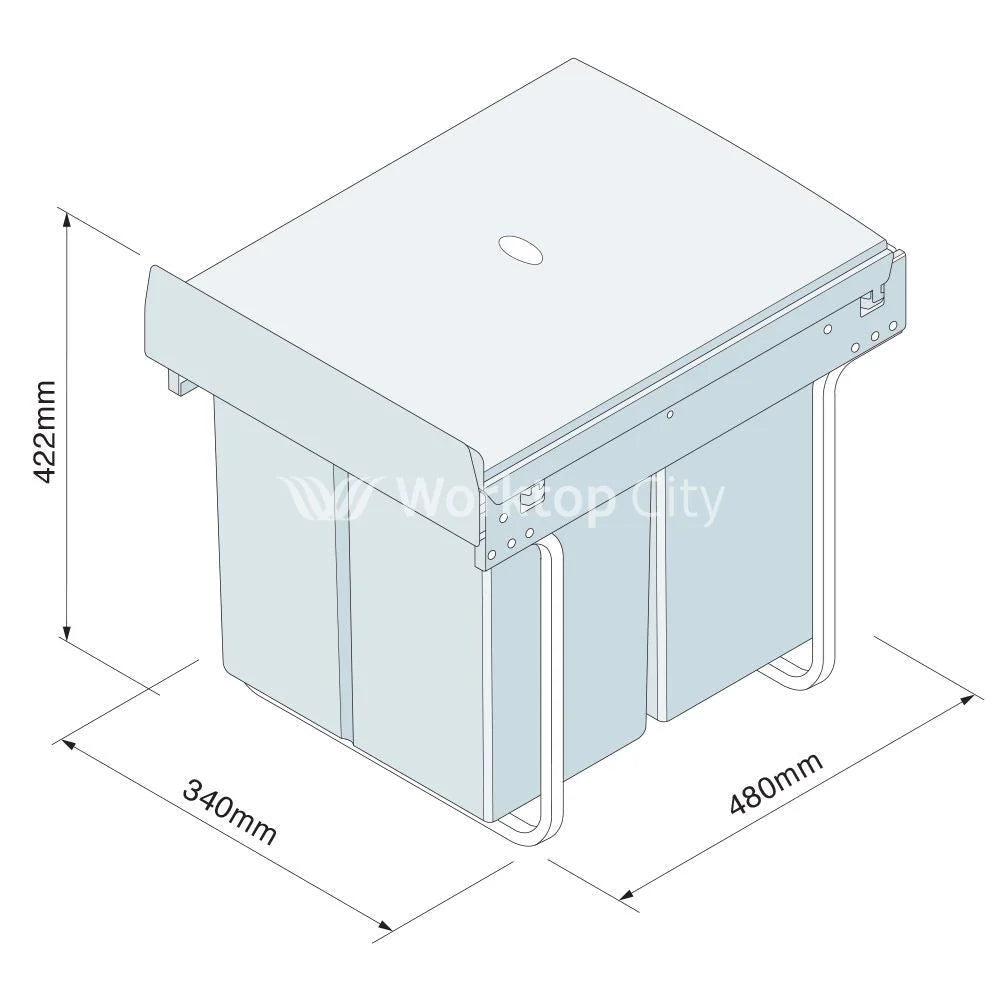 Innostor Pull Out Waste Bin Base Mounted Segregated 40 Litre Capacity 2 x 10 Litre and 1 x 20 Litre To Suit Minimum