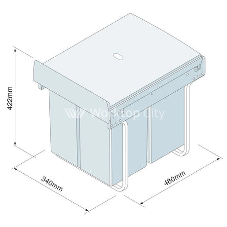 Innostor Pull Out Waste Bin Base Mounted Segregated 40 Litre Capacity 2 x 20 Litre To Suit Minimum 400mm Wide Cabinet