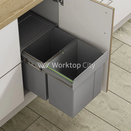 Innostor Pull Out Waste Bin Base Mounted Segregated 40 Litre Capacity 2 x 20 Litre To Suit Minimum 400mm Wide Cabinet