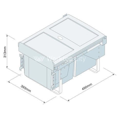 Innostor Pull Out Waste Bin With Soft Close Base Mounted Segregated 30 Litre Capacity 2 x 15 Litre To Suit Minimum