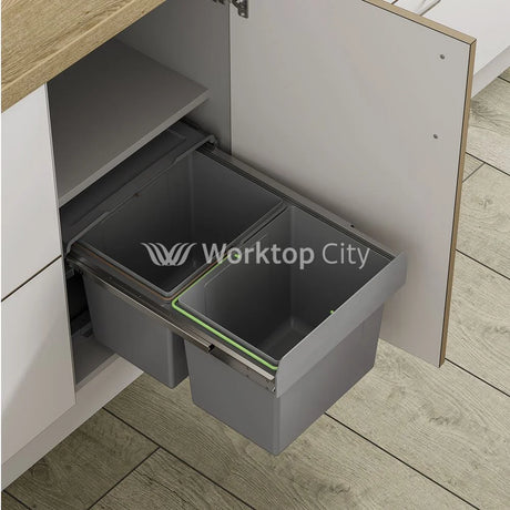 Innostor Pull Out Waste Bin With Soft Close Base Mounted Segregated 30 Litre Capacity 2 x 15 Litre To Suit Minimum