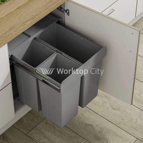 Innostor Pull Out Waste Bin With Soft Close Base Mounted Segregated 68 Litre Capacity 2 x 17 Litre and 1 x 34 Litre To