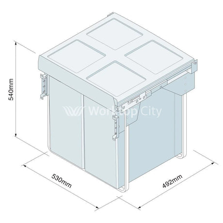 Innostor Pull Out Waste Bin With Soft Close Base Mounted Segregated 68 Litre Capacity 2 x 17 Litre and 1 x 34 Litre To