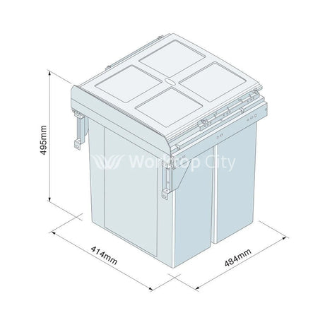Innostor Pull Out Waste Bin With Soft Close Side Mounted Segregated 62 Litre Capacity 2 x 31 Litre To Suit Minimum
