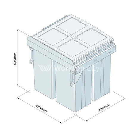 Innostor Pull Out Waste Bin With Soft Close Side Mounted Segregated 68 Litre Capacity 1 x 34 Litre 2 x 17 Litre To Suit