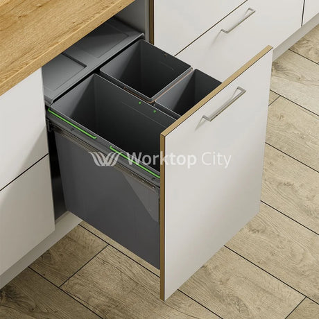 Innostor Pull Out Waste Bin With Soft Close Side Mounted Segregated 68 Litre Capacity 1 x 34 Litre 2 x 17 Litre To Suit
