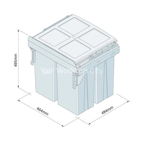 Innostor Pull Out Waste Bin With Soft Close Side Mounted Segregated 68 Litre Capacity 2 x 34 Litre To Suit Minimum