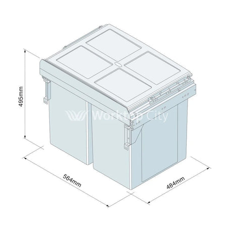 Innostor Pull Out Waste Bin With Soft Close Side Mounted Segregated 90 Litre Capacity 2 x 45 Litre To Suit Minimum