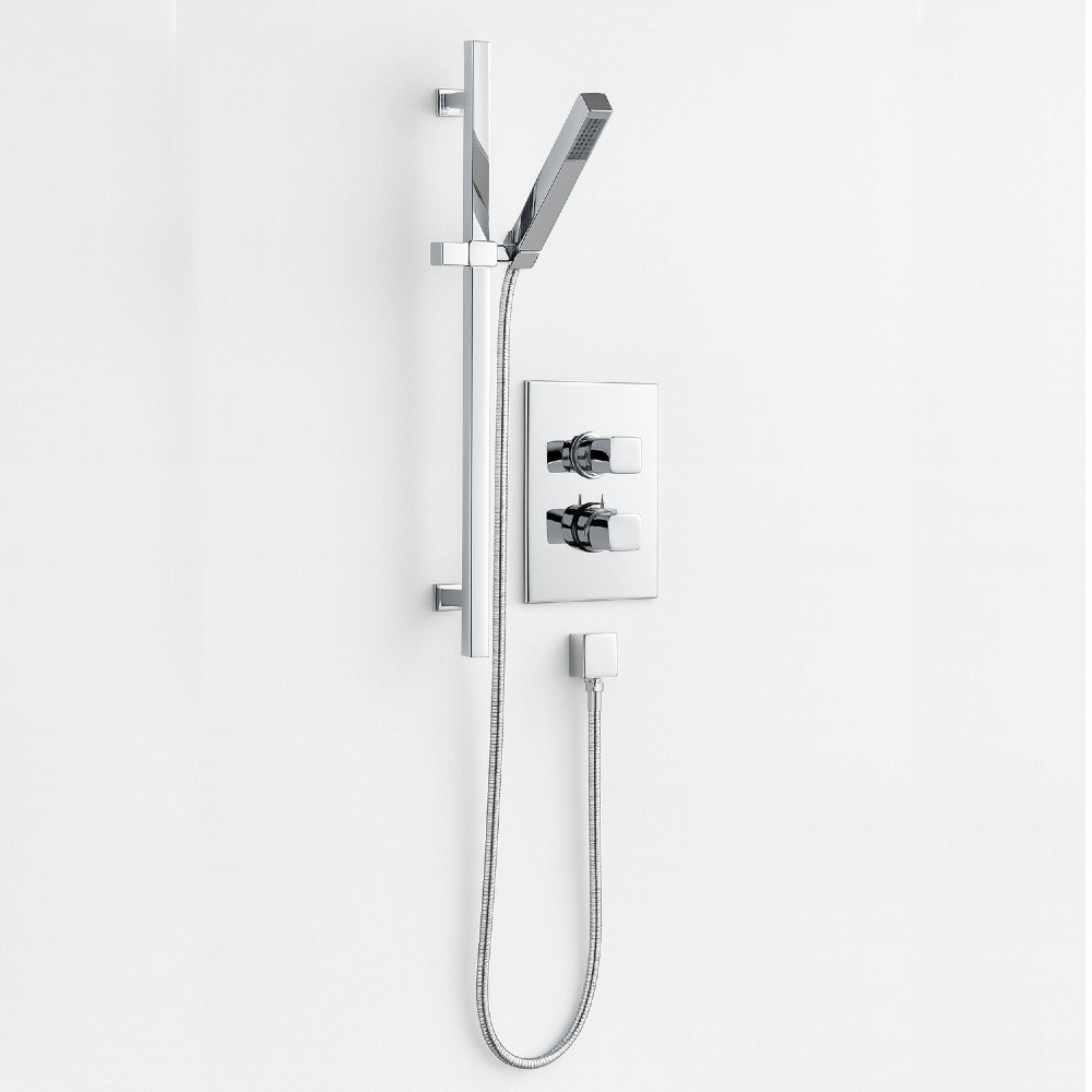 Astini Thermostatic Chrome 1 Way Shower Valve & Square Slide Rail Shower Kit JTY18