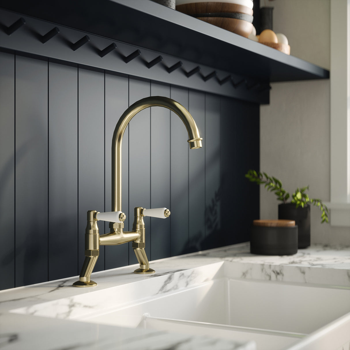 Astini Provencale Traditional Twin Lever Bridge Kitchen Mixer Tap with Ceramic Handles