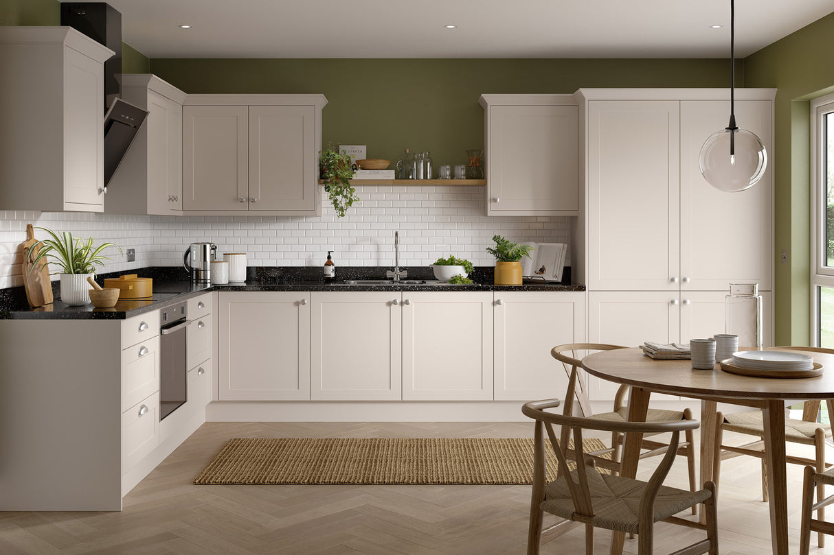 KITCHEN KIT FLATPACK SHAKER ULTRA MATT CASHMERE 1000 BASE UNIT BLIND CORNER WITH DUAL HANDED PULL OUT