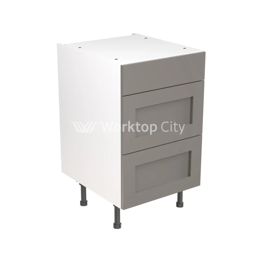 Kitchenkit Flatpack Shaker Ultra Matt Dust Grey 500 Base Unit 3 Drawer