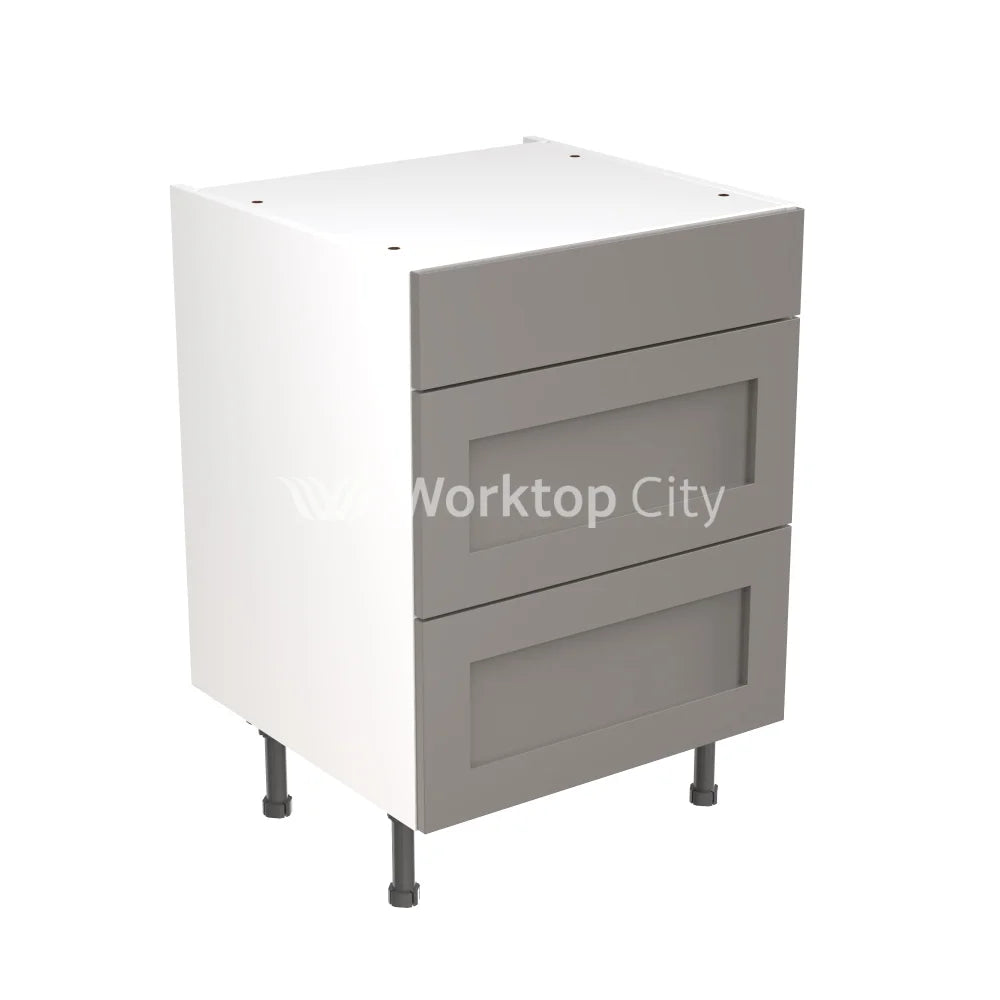 Kitchenkit Flatpack Shaker Ultra Matt Dust Grey 600 Base Unit 3 Drawer