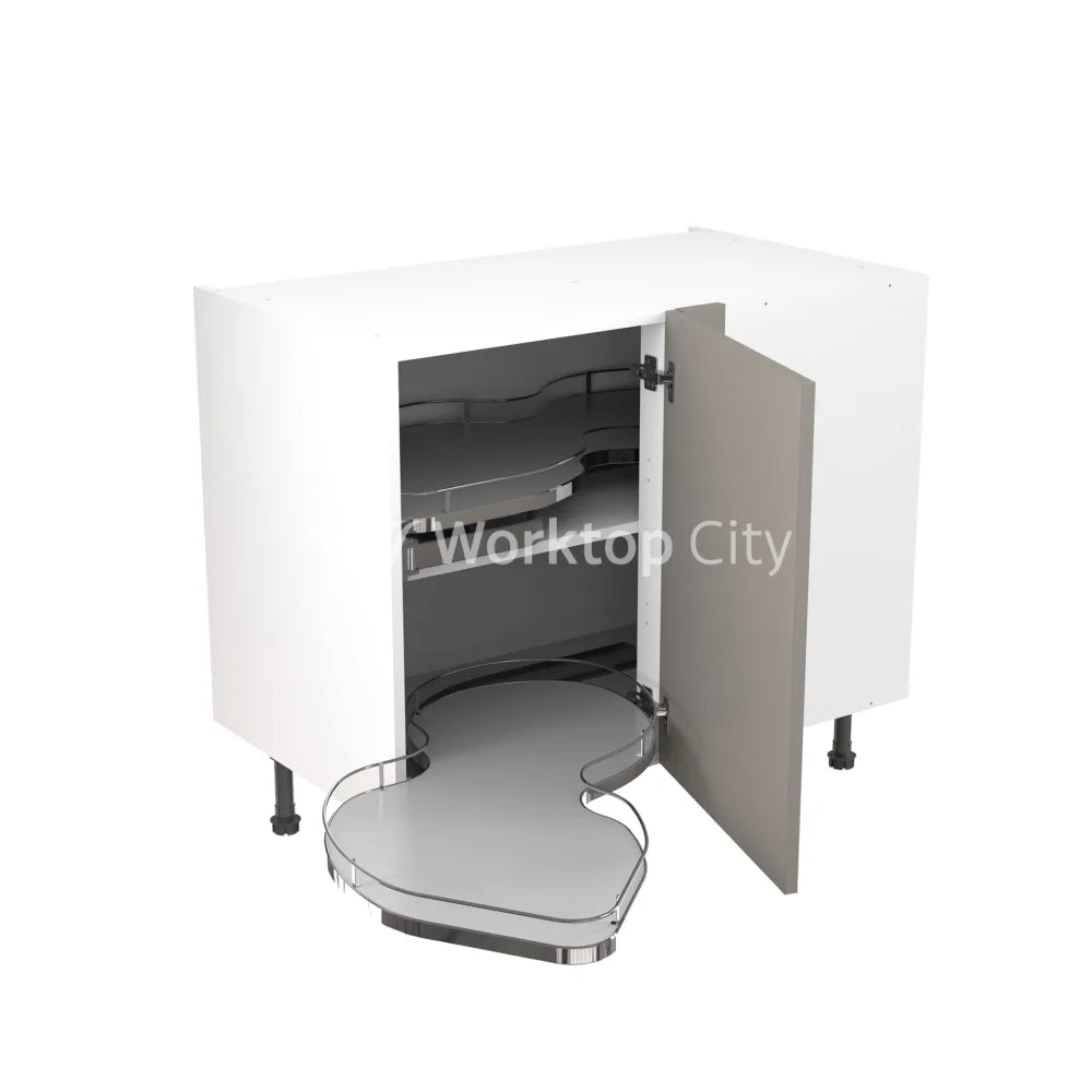 Kitchenkit Flatpack Slab Super Gloss Dust Grey 1000 Base Unit Blind Corner With Dual Handed Pull Out