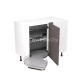 Kitchenkit Flatpack Slab Super Gloss Graphite 1000 Base Unit Blind Corner With Dual Handed Pull Out