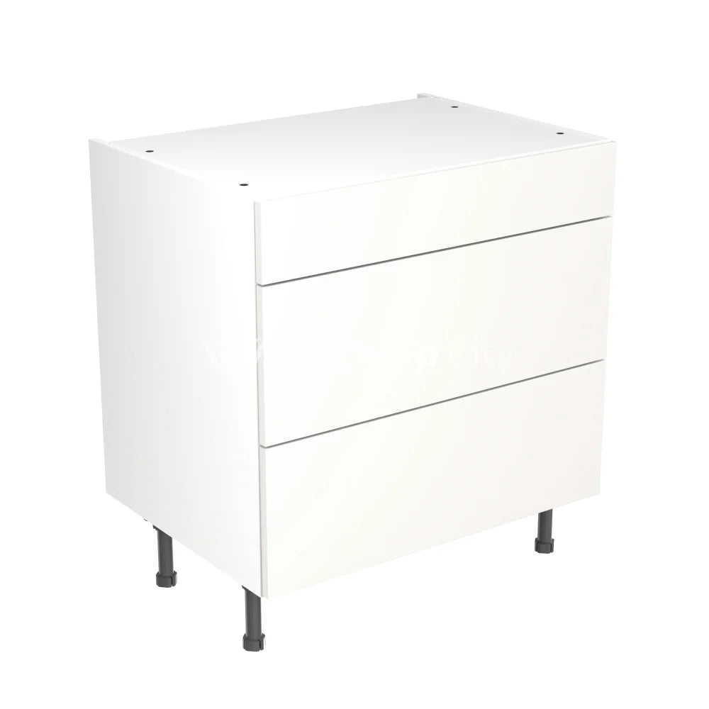 Kitchenkit Flatpack Slab Super Gloss White 800 Base Unit 3 Drawer