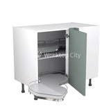 Kitchenkit Flatpack Slab Ultra Matt Sage Green 1000 Base Unit Blind Corner With Dual Handed Pull Out