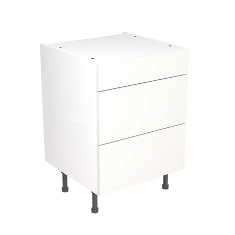 Kitchenkit Flatpack Slab Ultra Matt White 600 Base Unit 3 Drawer