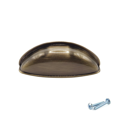 M4TEC Antique Brass Cup Handle – 79mm Brushed Brass Drawer & Cabinet Pull (VG3 Series)
