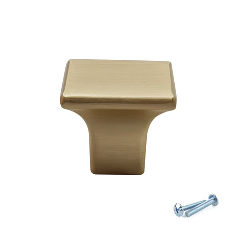 M4TEC Brushed Brass Square Cabinet Knob – 27mm Drawer & Cupboard Door Handle VF6 Series