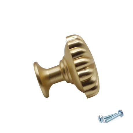 M4TEC Brushed Brass Fluted Knob Handle – VH3 Series (30mm Cabinet, Drawer & Cupboard Knob)