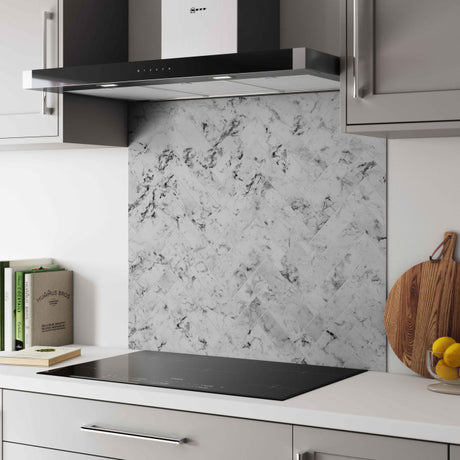 Wilsonart Alloy Carrara Marble Herringbone Aluminium Feature Kitchen Splashback