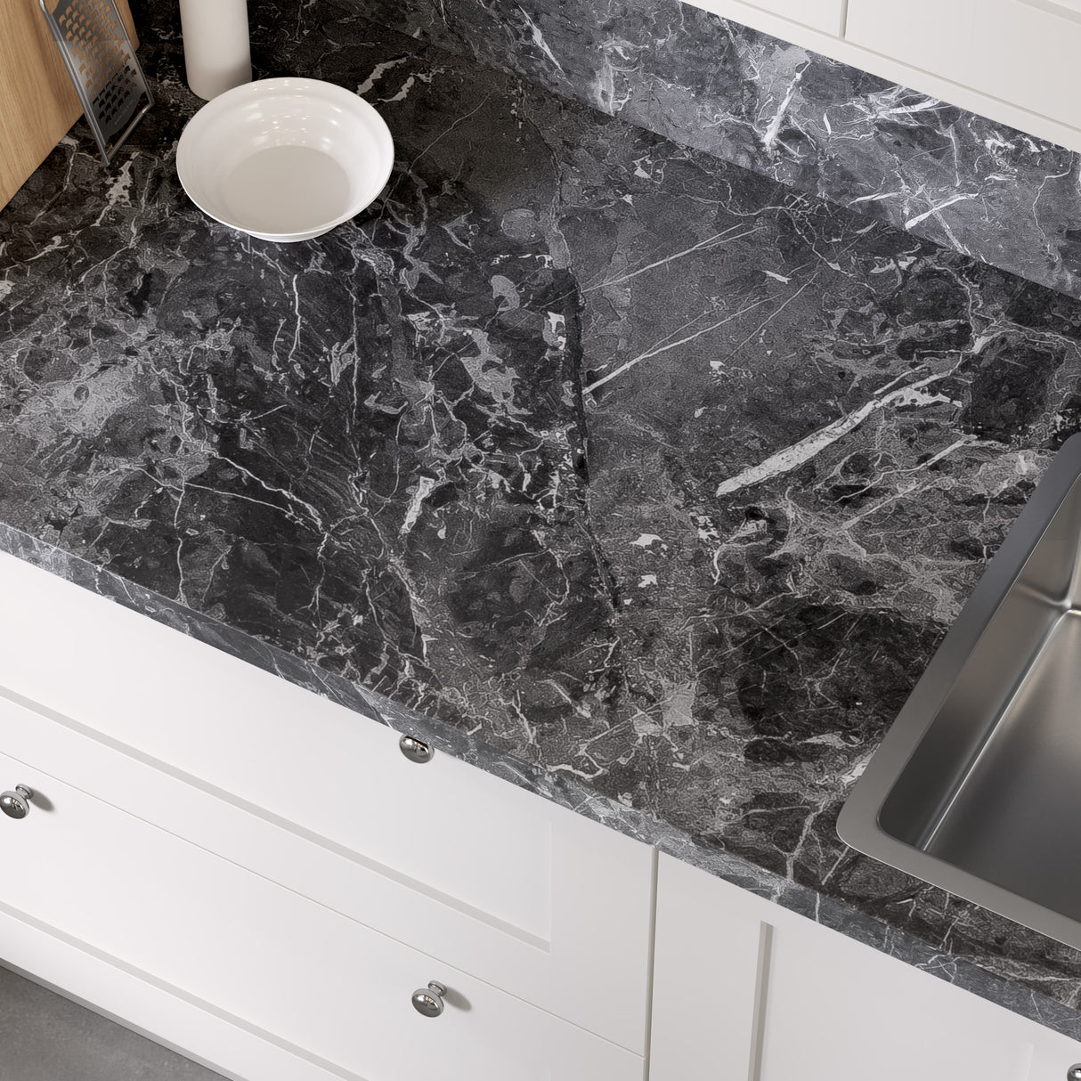 Bushboard Options Marquina Marble Kitchen Worktops (Stone Matt Finish)